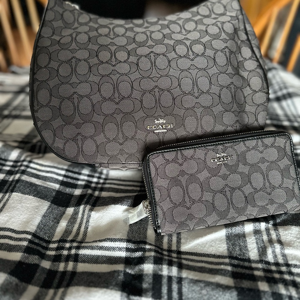 Coach Charcoal Signature Bag and Wallet Duo